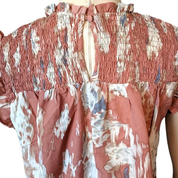 Pink Watercolor Smocked Top Ruffle Sleeves Medium NEW - Picture 13 of 14